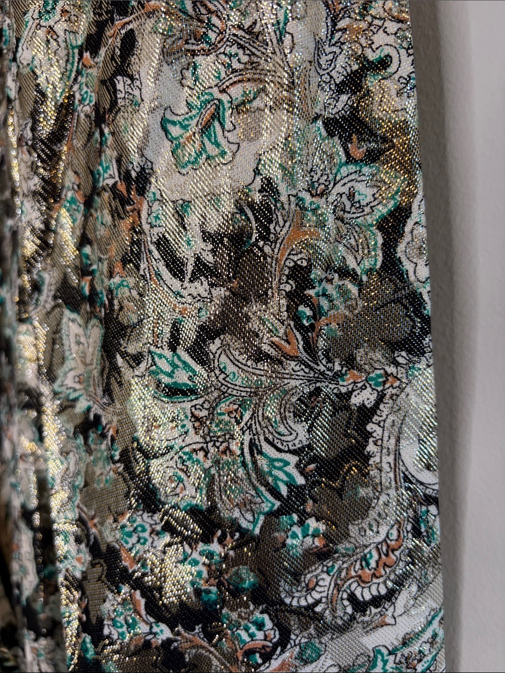 Sandro Paris Long-Sleeve Metallic Paisley Twist-Front Midi Dress - Silver Green - Picture 7 of 14